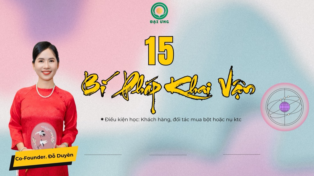Bìa bộ tài liệu 15 Bí Pháp Khai Vận bản Đặng Trang, ghi rõ điều kiện dành cho khách hàng và đối tác đã mua bột hoặc nụ Kim Tâm Cát