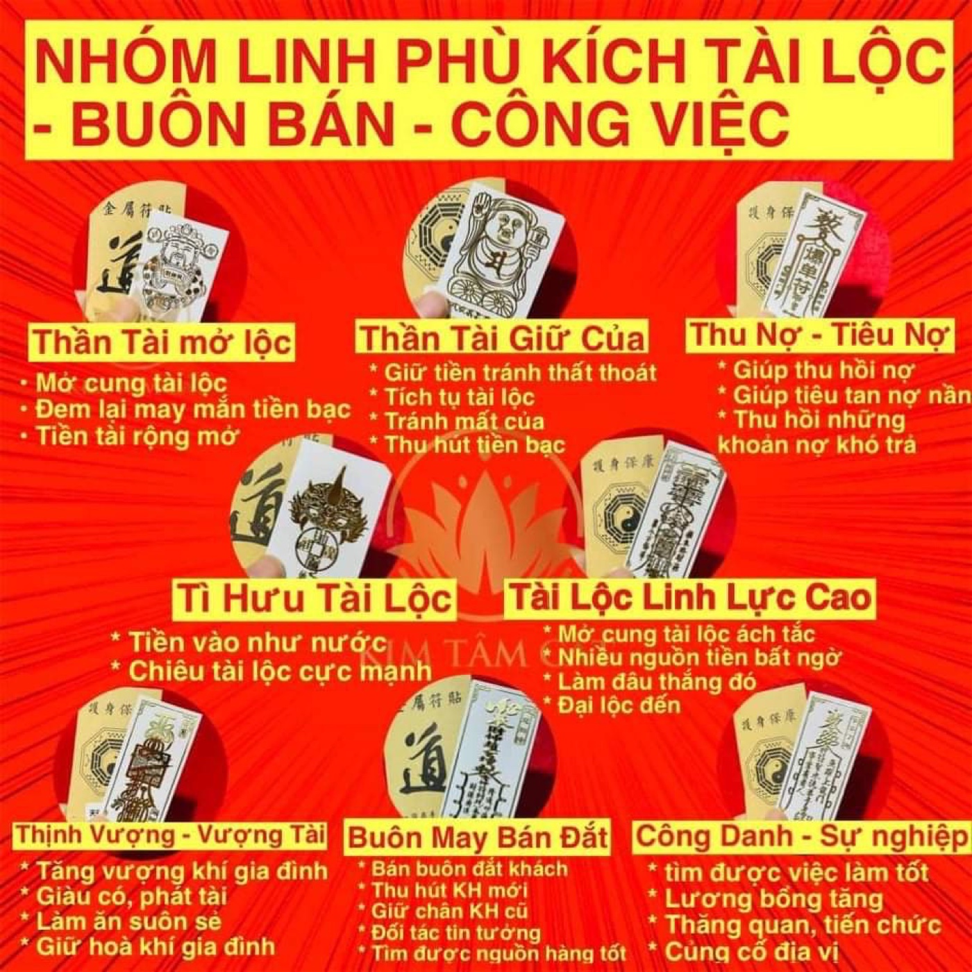 Bộ Linh Phù nhóm 2 gồm 8 loại kích tài lộc, buôn bán và công việc