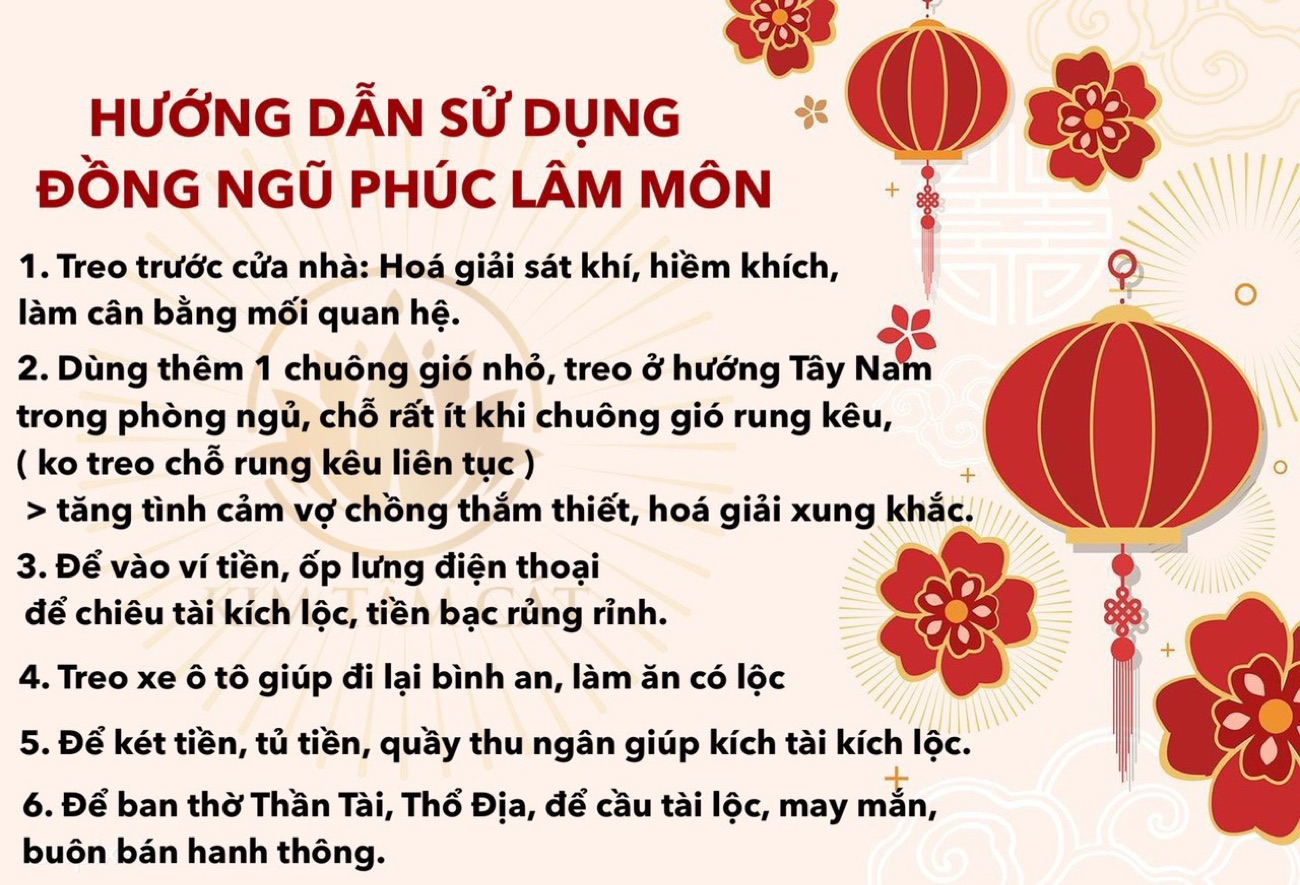 Hướng dẫn sáu cách dùng và vị trí đặt Đồng Ngũ Phúc Lâm Môn