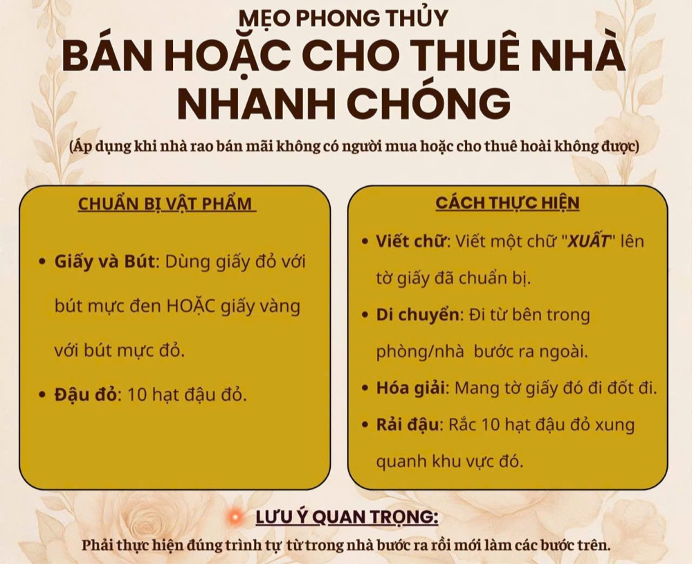 Mẹo phong thuỷ bán hoặc cho thuê nhà nhanh chóng