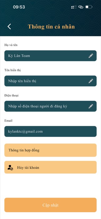 Biểu mẫu hồ sơ cá nhân trong app, điền họ tên và số điện thoại